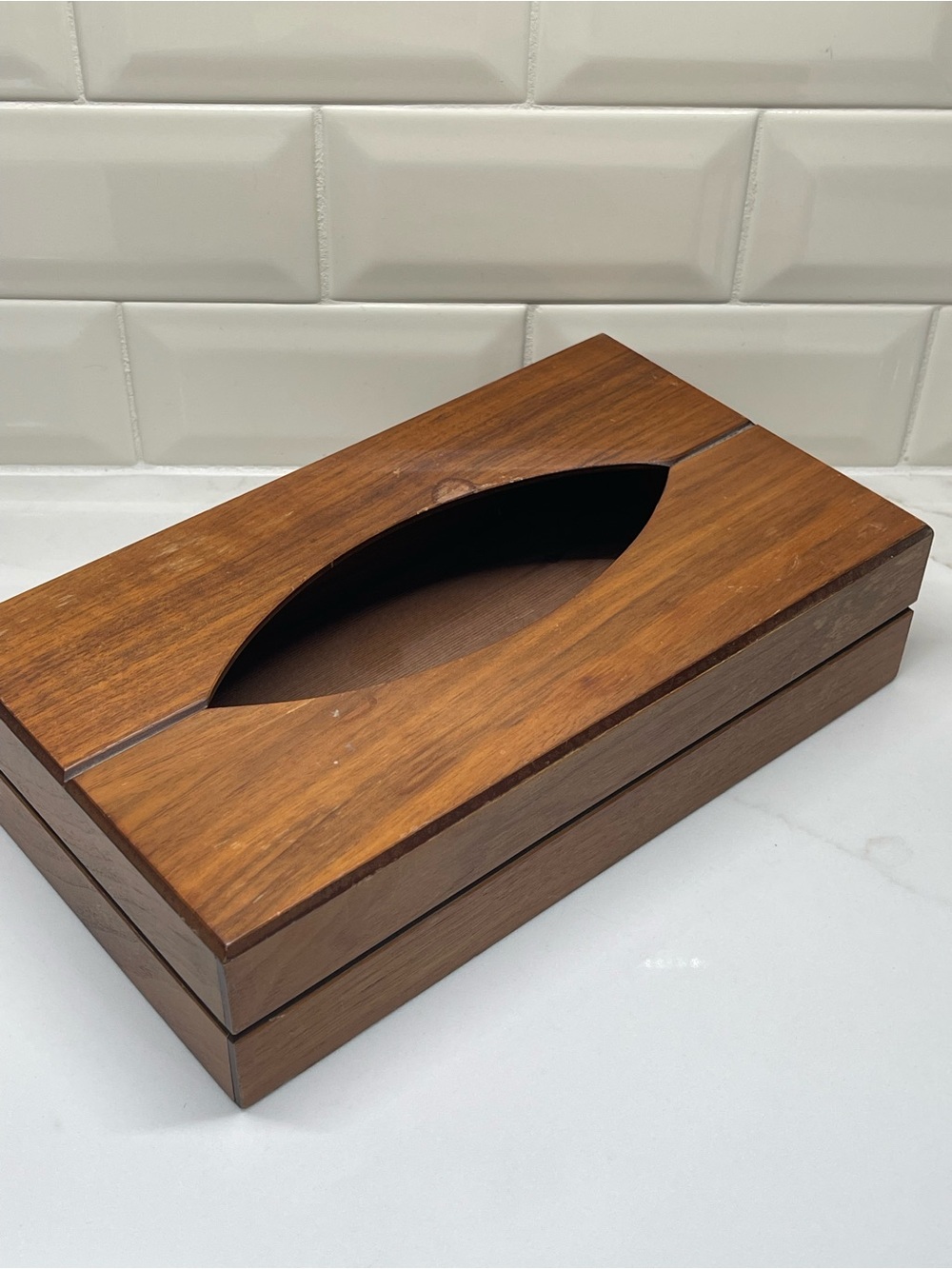 Tissue Box Cover Classic Wooden MCM Retro 1960s Teak Walnut Wood Vintage